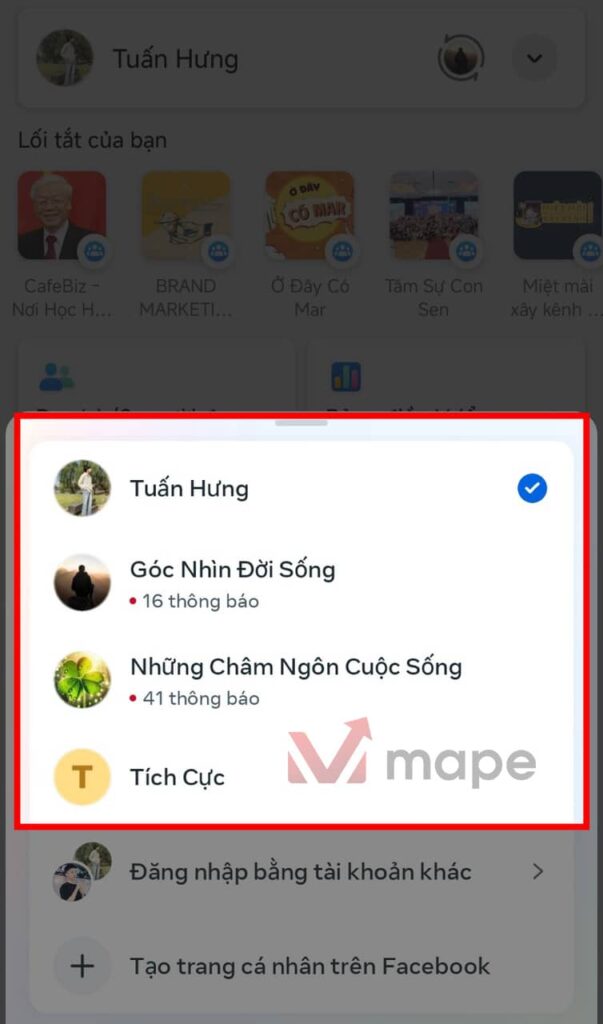 Cách chuyển đỗi giữa trang cá nhân và fanpage facebook