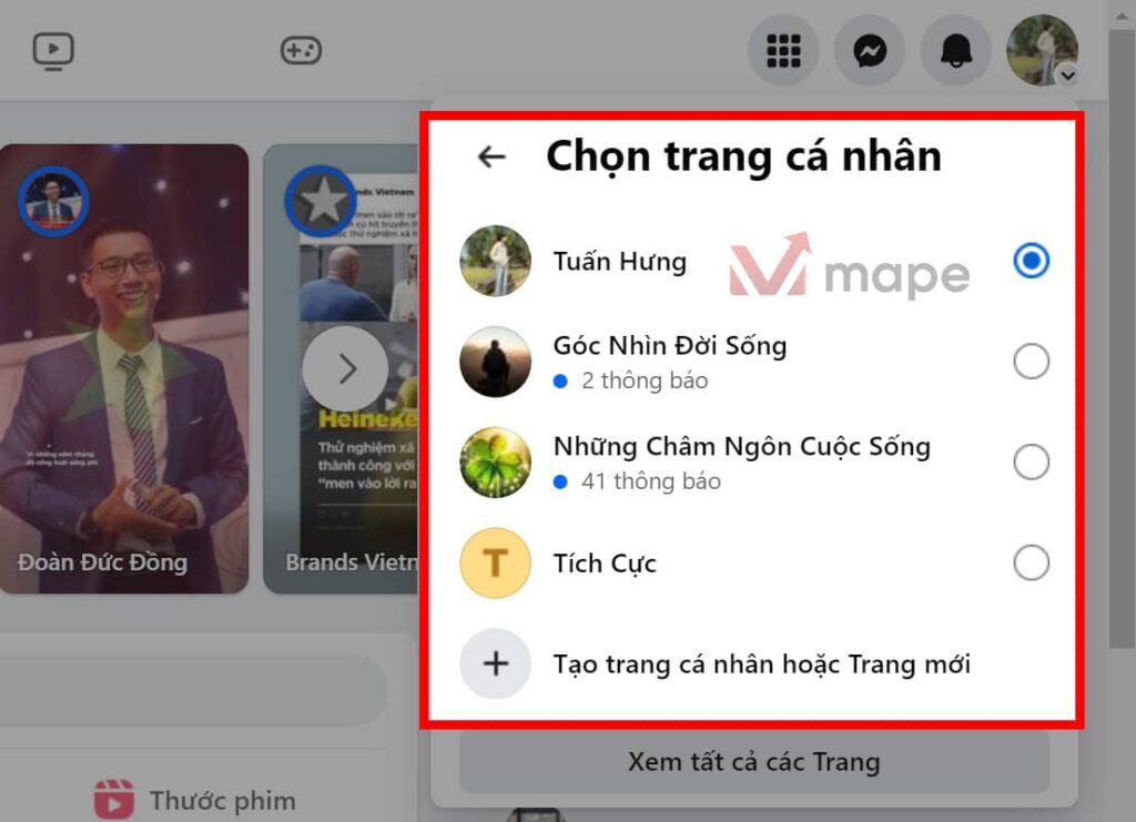 Cách chuyển đỗi giữa trang cá nhân và fanpage facebook