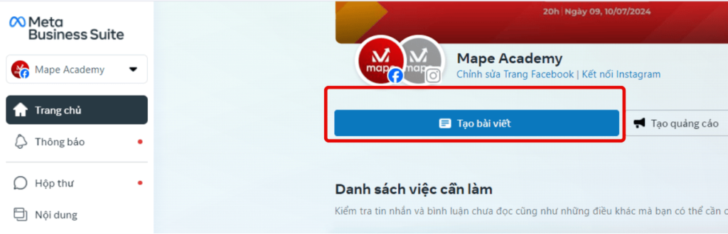 Cách đăng bài và lên lịch bài viết Fanpage Facebook Bằng Meta Business Suite mape academy