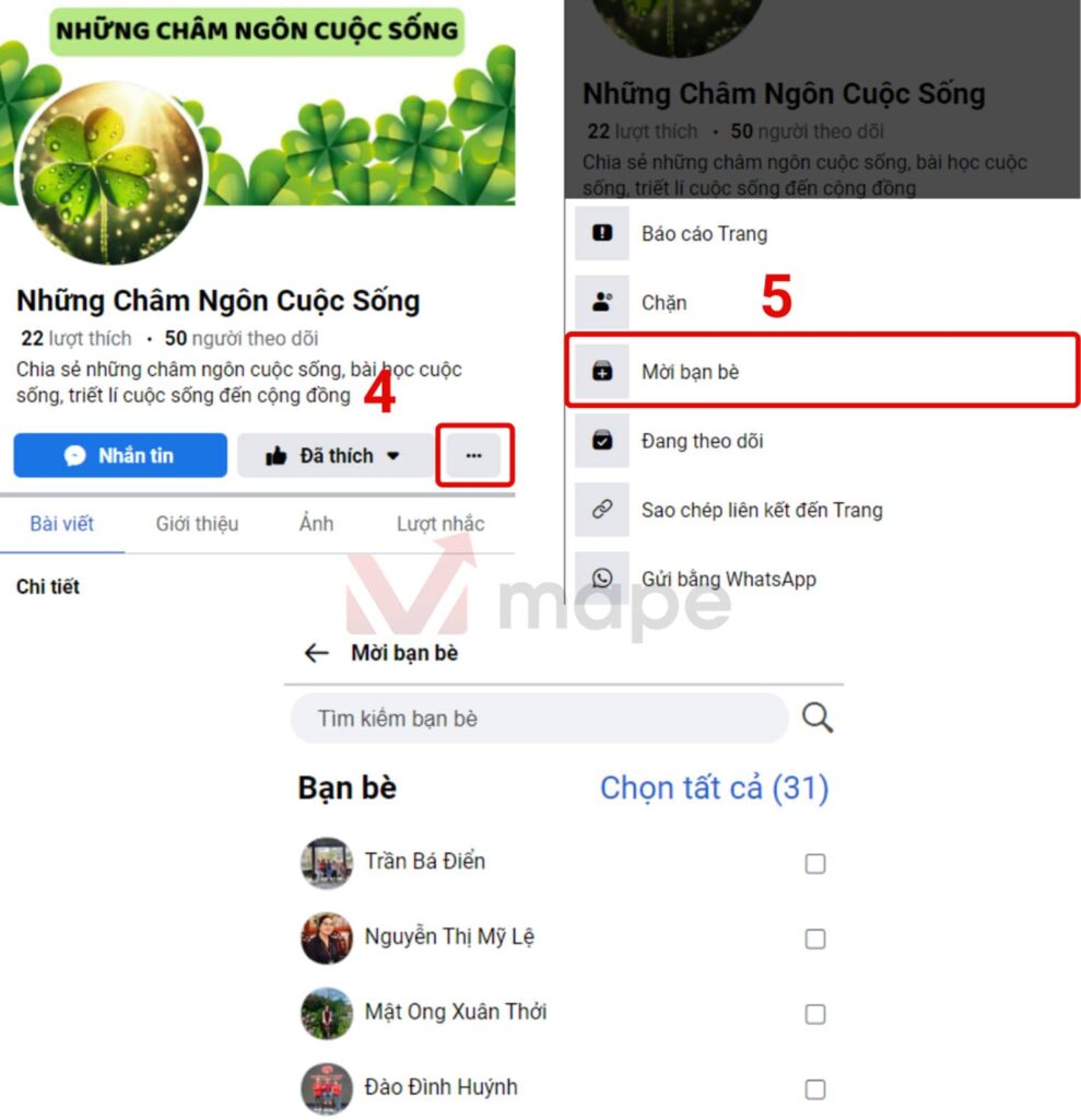 Cách mời bạn bè người lạ thích trang Facebook mới nhất mape academy