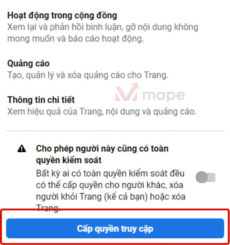 Cách thêm quản trị viên cho Fanpage Facebook mới nhất mape academy 10