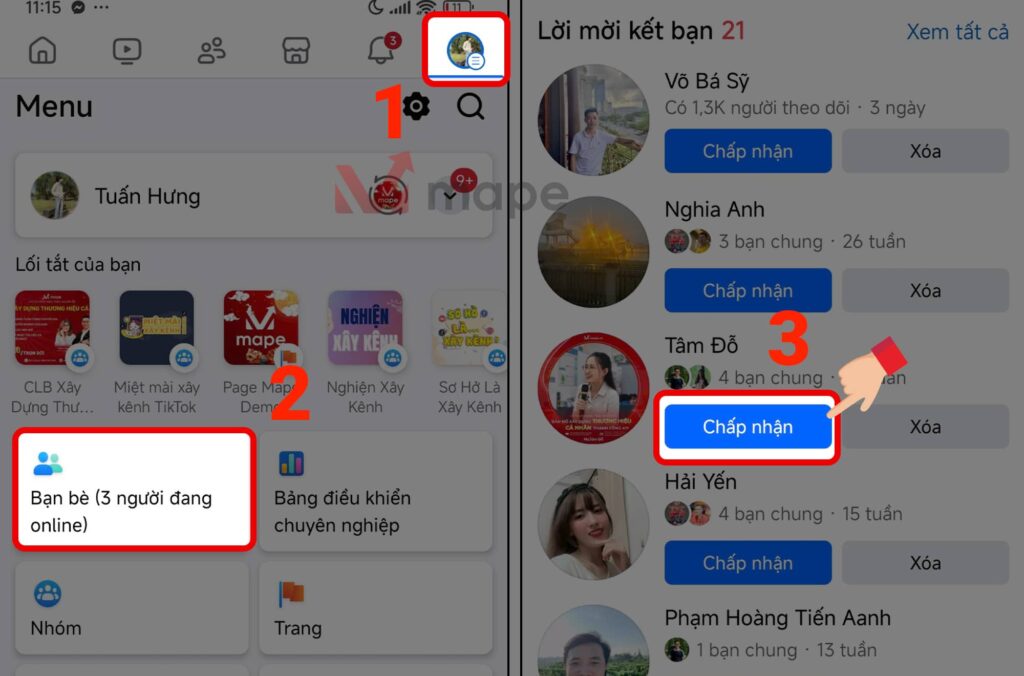 Cách tìm bạn gửi lời mời kết bạn và chấp nhận kết bạn trên Facebook Mape academy