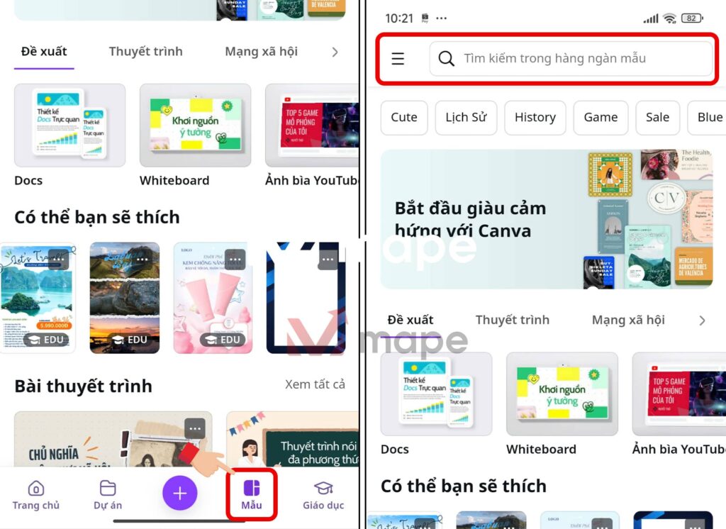 Cách Tìm và chọn mẫu thiết kế trên Canva mape academy