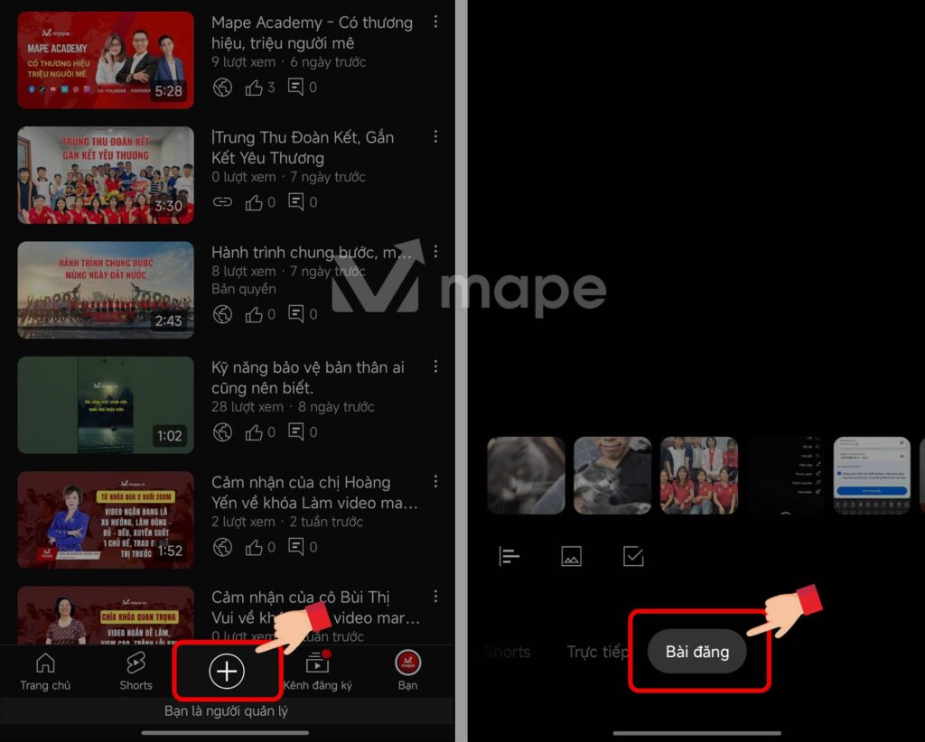 Cách đăng bài viết hình ảnh khảo sát lên kênh Youtube mape academy