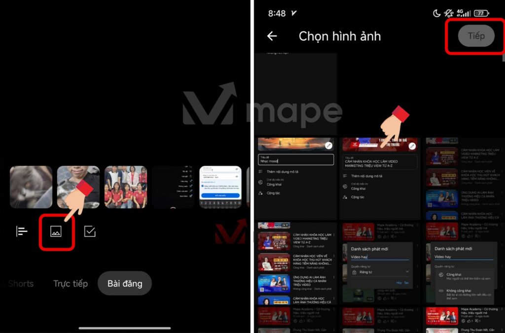 Cách đăng bài viết hình ảnh khảo sát lên kênh Youtube mape academy