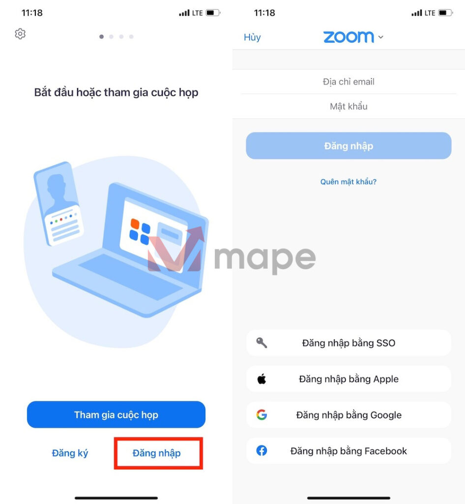 Cách đăng nhập tài khoản Zoom mape academy