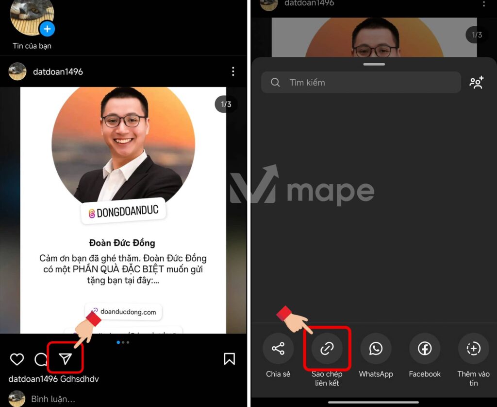 Cách lấy sao chép link Instagram cá nhân bài viết hoặc video mape academy