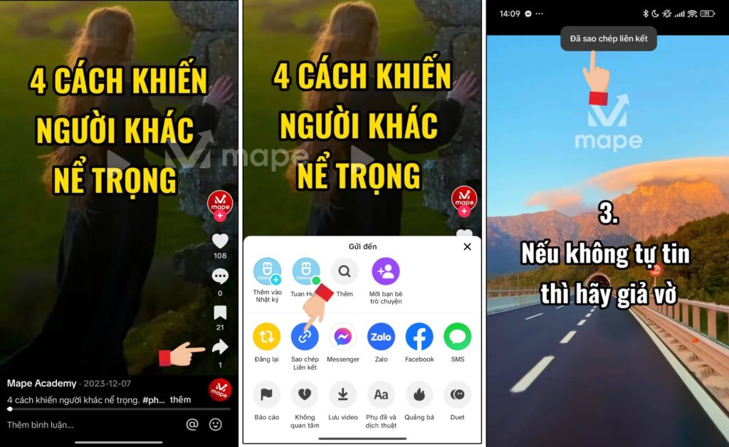 Cách sao chép liên kết video TikTok để chia sẻ và tăng tương tác mape academy 1