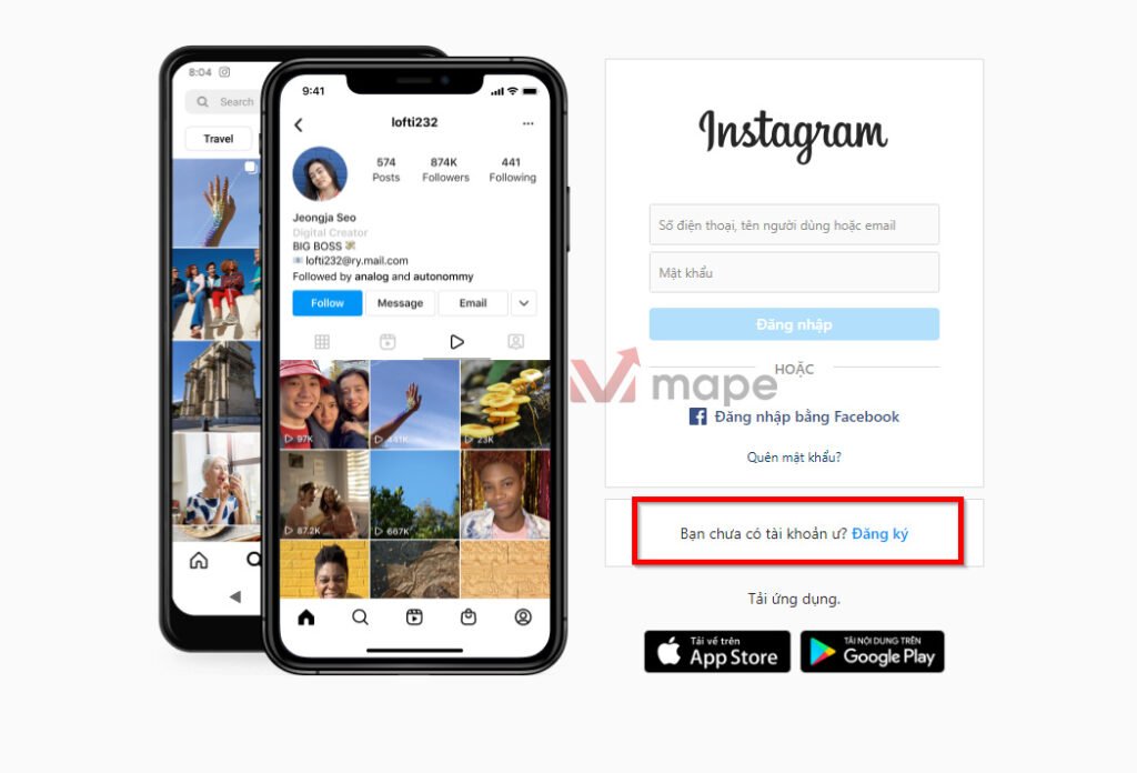 Cách tạo tài khoản Instagram mape academy