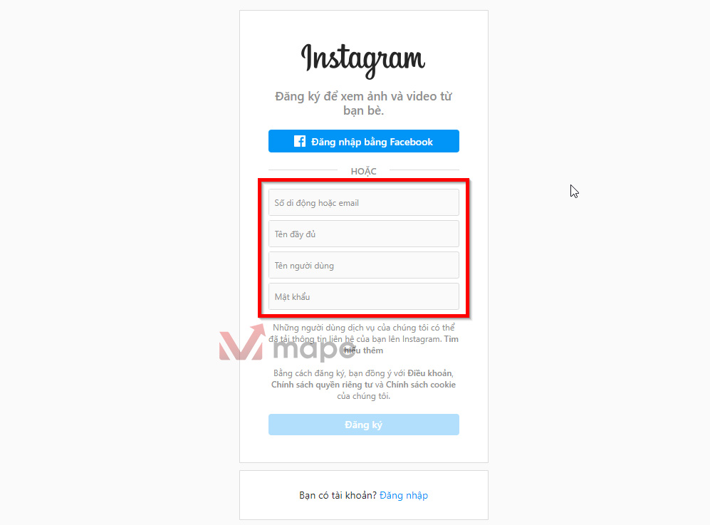 Cách tạo tài khoản Instagram mape academy